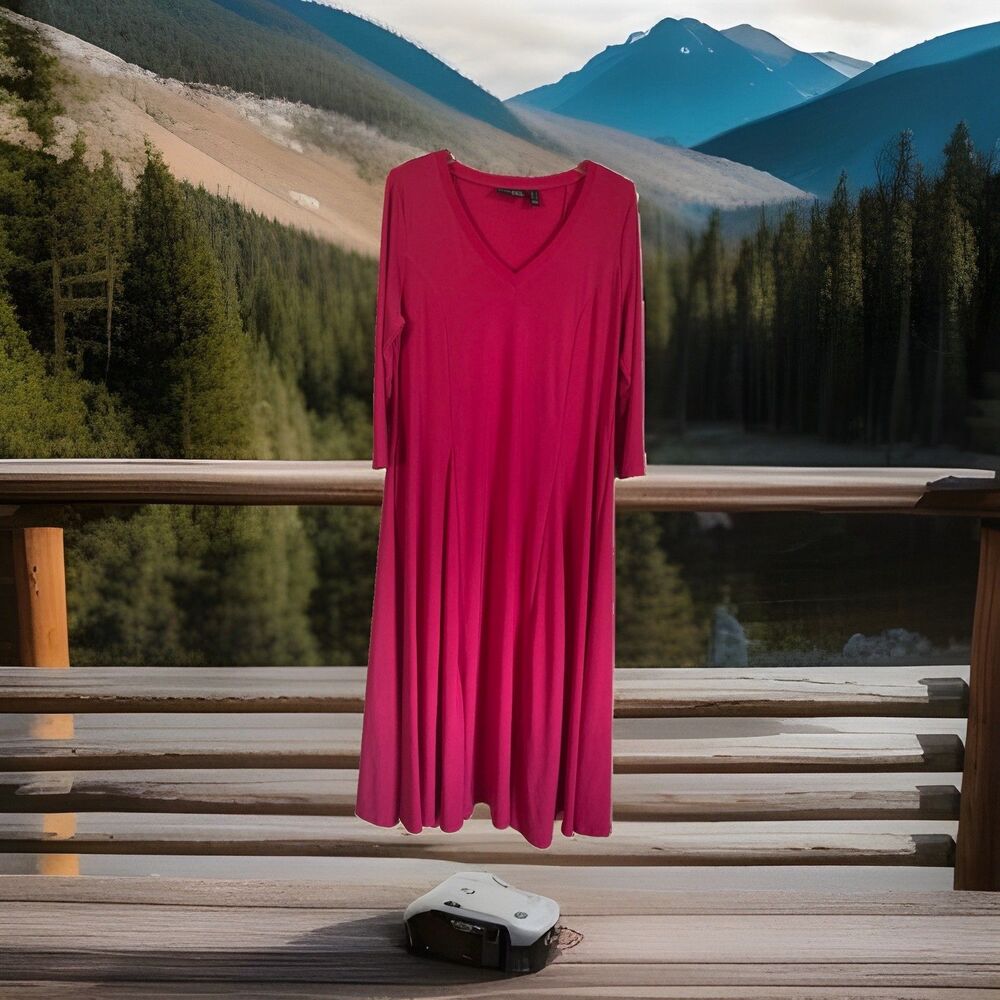 Attitudes By Renee Dress Large Red Stretch Swing MIDI Excellent Condition Comfy